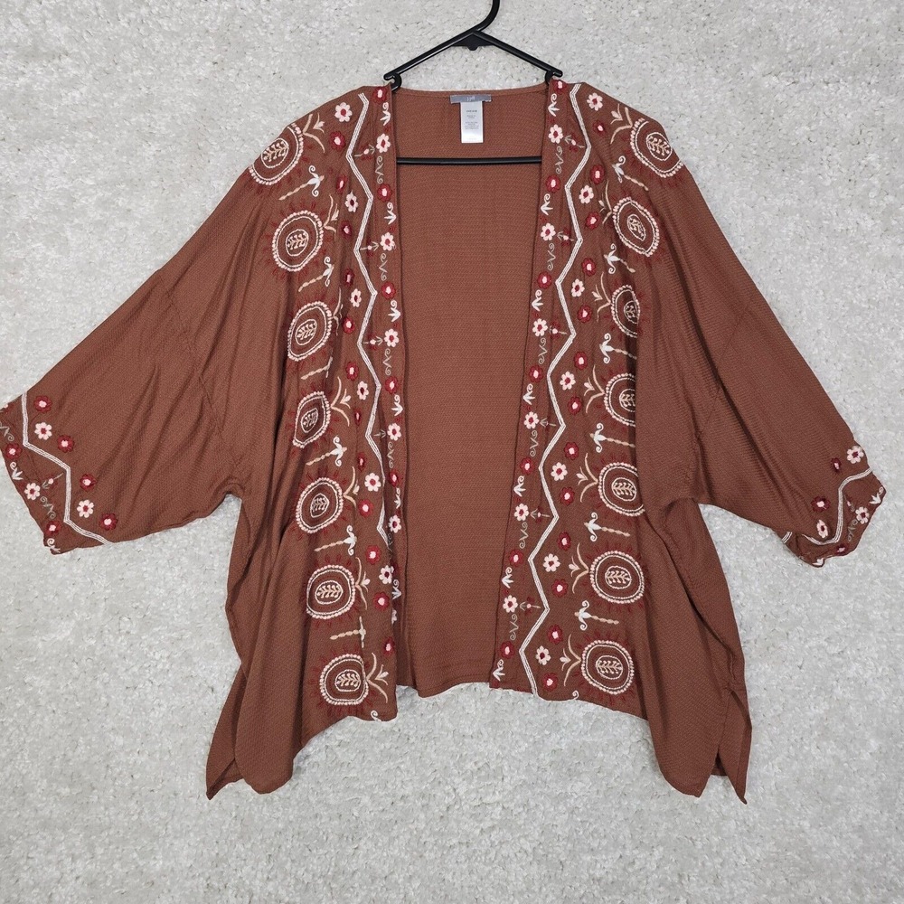 J Jill‎ Womens Rust Embroidered Kimono Cardigan One Size Boho Festival Artsy